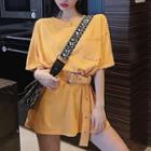 Crew-neck Elbow-sleeve T-shirt With Belt