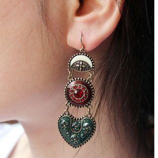 Eye Glaze Alloy Dangle Earring 1 Pair - Red & Green & Gold - One Size