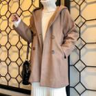 Turtleneck Long-sleeve Knit Midi Dress / Hooded Double-breasted Coat