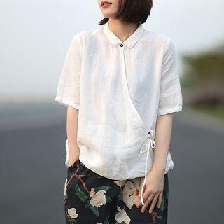 Lace-up Elbow-sleeve Blouse