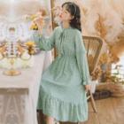 Set: Ruffled Collar Long-sleeve Floral Skirt + Knitted Vest