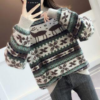 Mock-neck Graphic Print Sweater