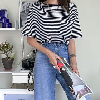 Ringer Patch-pocket Stripe Knit T-shirt