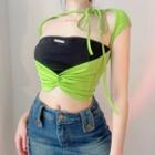 Mock Two Piece Color-block Twisted Crop Top