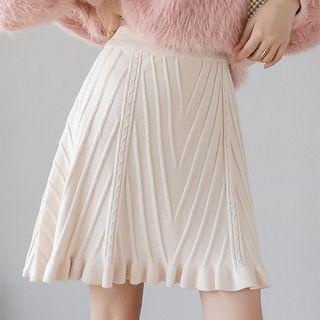 Knit High-waist A-line Skirt Almond - One Size