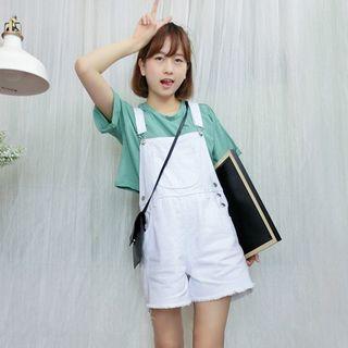 Short-sleeve Plain Cropped T-shirt