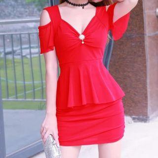 Cold-shoulder Peplum Minidress