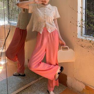 Short-sleeve Lace Top / Wide Leg Pants