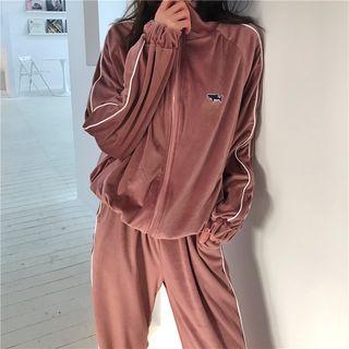 Velvet Zip Up Jacket / Velvet Wide Leg Pants