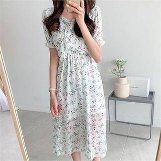 Ruffle-trim Floral Midi Dress