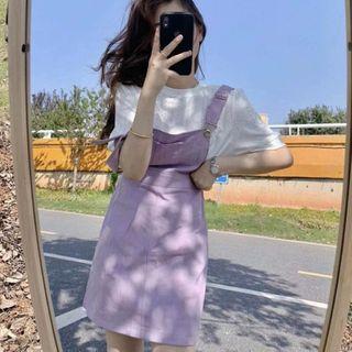 Set: Short Sleeve Plain T-shirt + Jumper Dress