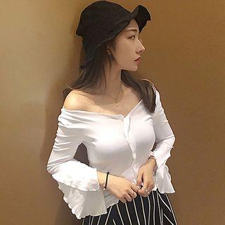 Slit Long-sleeve V-neck Top