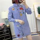 Striped Embroidered Long Sleeve Shirt Stripe - Blue - S