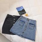 Single-breasted High-waist Denim A-line Skirt