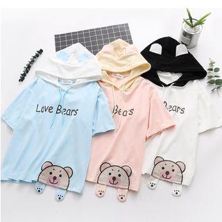 Short-sleeve Bear Print Hoodie
