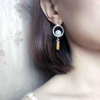 Non-matching Bead & Hoop Dangle Earring As Shown In Figure - One Size