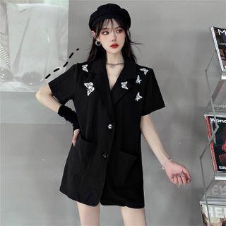 Short-sleeve Single Breasted Reflective Butterfly Print Blazer