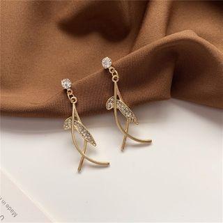 Rhinestone Leaf Dangle Earring 1 Pair - Ear Studs - One Size