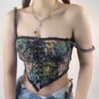 Flower Print Lace Up Cropped Camisole Top