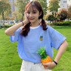 Striped Fruit Embroidered Short-sleeve T-shirt