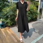 Puff-sleeve Ruched Long Dress