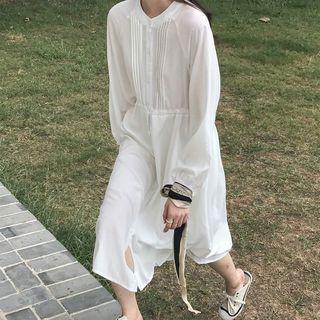 Long-sleeve Pintuck Midi A-line Dress