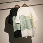 Mock Two-piece Elbow-sleeve Pattern Paneled T-shirt