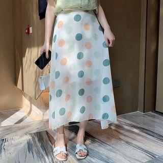 Dotted A-line Midi Skirt White - One Size