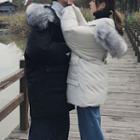 Couple Matching Furry-trim Lettering Hooded Padded Coat