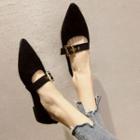 Fluffy Buckled Belt Pointy Flats