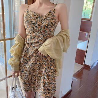Floral Spaghetti Strap Mini A-line Dress / Long-sleeve Shirt