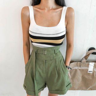Square-neck Sleeveless Stripe Knit Top