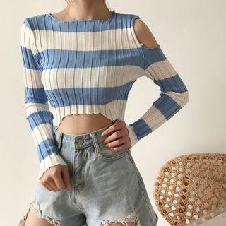 Cutout Cropped Long-sleeve Knit Top