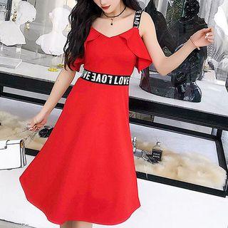 Sleeveless Letter Strap Ruffled A-line Dress