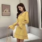 Long-sleeve Button-up Ruffle Dress