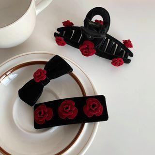 Rose Velvet Acrylic Hair Clip / Hair Clamp (various Designs) / Set