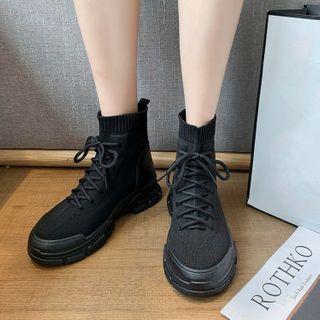 Knit Platform Lace-up Short Boots