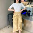 Mock Two-piece Short-sleeve Plaid Panel Midi A-line Dress Plaid - Yellow - One Size