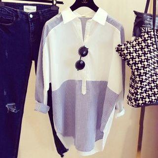 Pinstriped Panel Shirt Light Blue Stripes & White - One Size