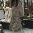 Leopard Pattern Long-sleeve Midi Dress As Shown In Figure - One Size
