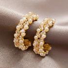 Rhinestone Faux Pearl Open Hoop Earring 1 Pair - Gold - One Size