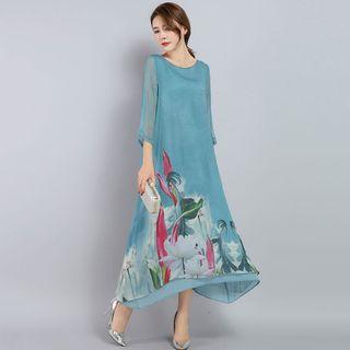 Printed Long-sleeve Beach Dress