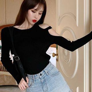 Long-sleeve Cutout Cold Shoulder Knit Top