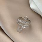 Safety Pin Rhinestone Layered Open Ring Silver - One Size