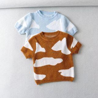 Short-sleeve Cloud Print Knit Top