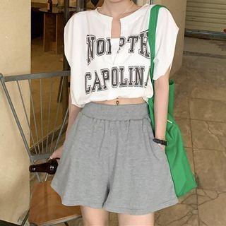 Cap-sleeve Mock Two-piece Lettering Corp Top