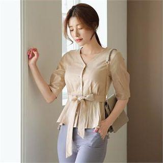 Tall Size V-neck A-line Blouse With Sash