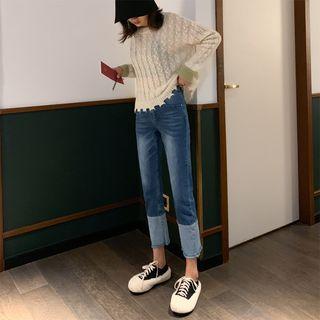 Color Block Cropped Straight Fit Jeans