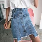 Asymmetric Slim-fit Buttoned Denim Skirt