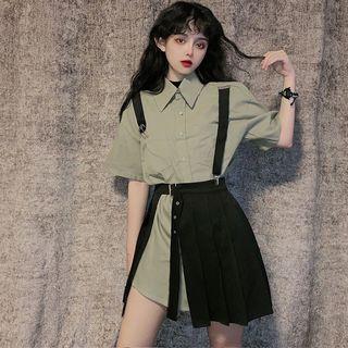 Short-sleeve Mini Shirtdress / Mini Pleated Skirt